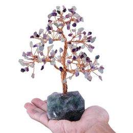 TUMBEELLUWA – arbre d'argent en cristal naturel avec Base de pierres précieuses, ornements de figurines pour la richesse FengShui, décoration de maison porte-bonheur, 260r
