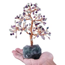 Sacchetti per gioielli TUMBEELLUWA Albero dei soldi in cristallo naturale con base in pietre preziose Ornamenti per figurine per FengShui Ricchezza Lucky Home Decor 227v