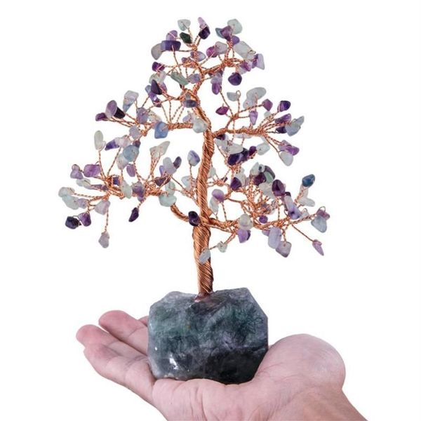 Bolsas de joyería TUMBEELLUWA Árbol de dinero de cristal natural con adornos de figuras de base de piedras preciosas para FengShui Wealth Lucky Home Decor 241J