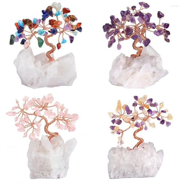 Bolsas de joyería TUMBEELLUWA Árbol de cristal natural Roca cruda Cuarzo Base de racimo Bonsai Estatuilla Adornos para la riqueza y la suerte Oficina en el hogar