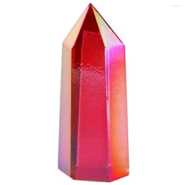 Pochettes à bijoux TUMBEELLUWA Red Titanium Coated Crystal Prism Wand Point Healing Reiki Stone Figurine Spécimen