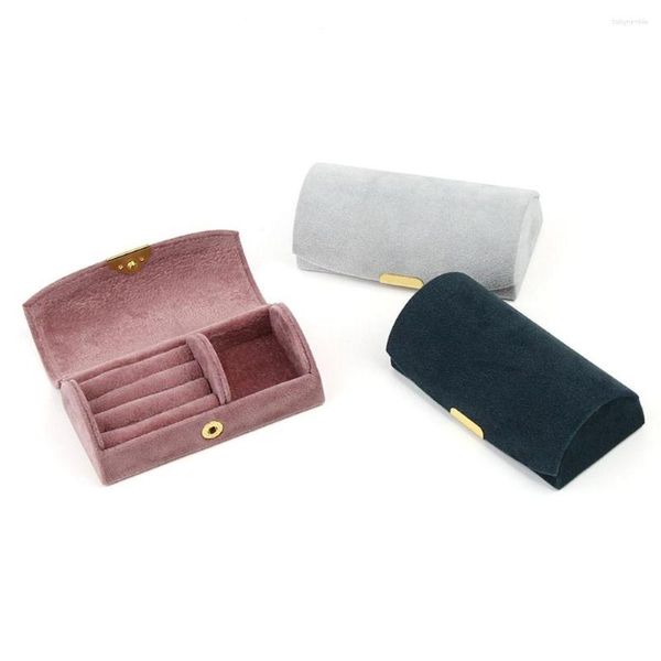 Pochettes à bijoux Emballage de voyage de couleur unie unique Petite boîte à boucles d'oreilles portable Bague en velours pour femmes