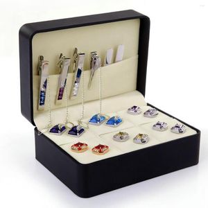 Pochettes à bijoux unisexe boutons de manchette boîte-cadeau 6 paires support pince à cravate ensemble emballage anneau boucle d'oreille PU enduit affichage
