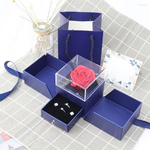 Pochettes à bijoux saint valentin indémodable fleur séchée conception anneau cadeau artisanat présentoir Transparent acrylique éternelle Rose boîte