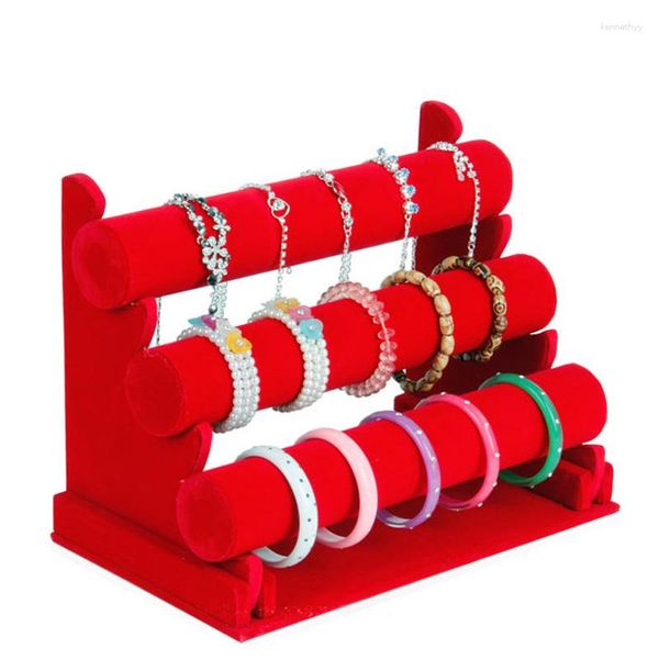 Bolsas de joyería Varias opciones de tela Soporte para pulseras Soporte para brazalete Exhibición de barra en T duradera Estante organizador de joyería