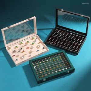 Sieraden zakjes fluwelen doos draagtas met glazen deksel weergave display lade earring organisatoren trouwgeschenken voor vrouw