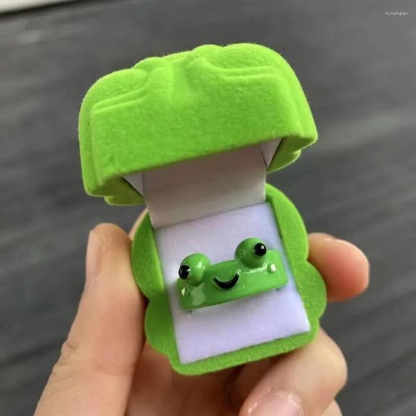 Pochettes à bijoux velours grenouille porte-anneau présentoir organisateur boucle d'oreille boîte de rangement étui en plastique mignon flocage boîtes floquées