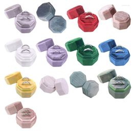 Sieraden Pouches Fluwelen Ring Box Verloving Bruiloft Keepsake Bruidshouder Dubbele Slots Octagon Multicolor Display