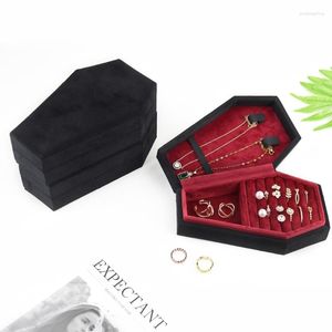 Bolsas de joyería Terciopelos Caja de almacenamiento Forma de ataúd Anillo Collar Pendiente Vitrinas Decoración de escritorio