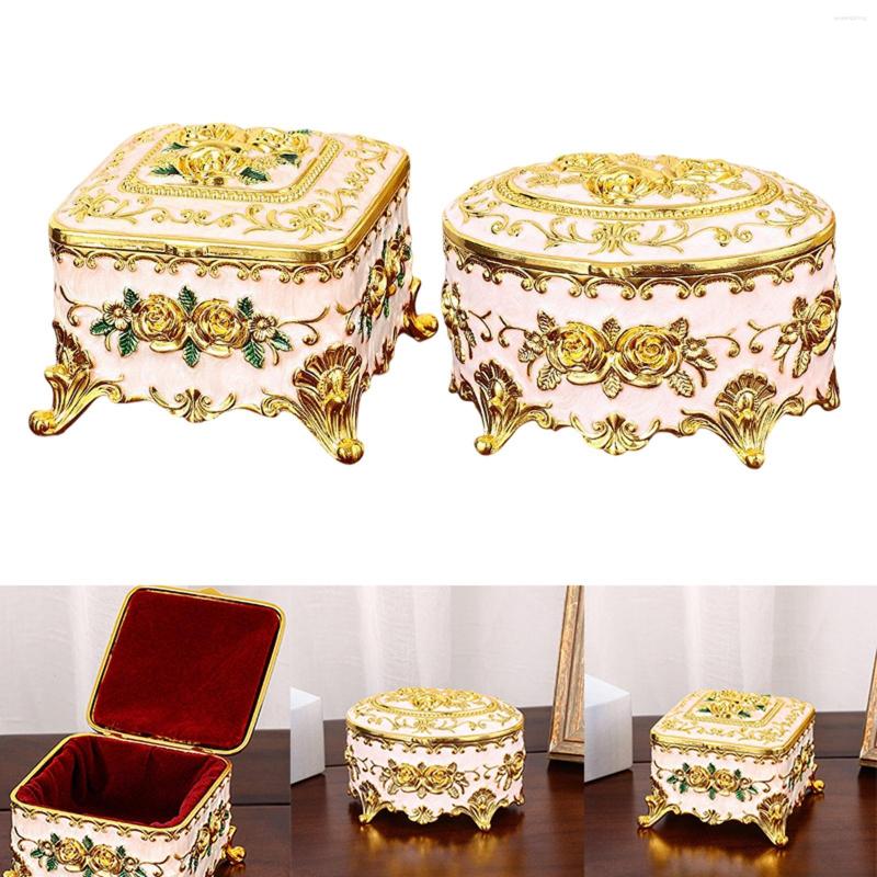 Bolsas de jóias caixa vintage ornamentado decorativo metal artesanato estilo europeu armazenamento tesouro anel colar pequeno presente