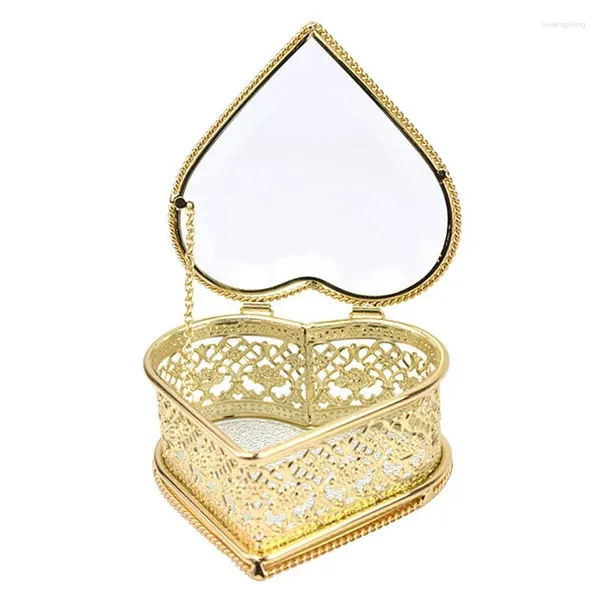 Pochettes à bijoux Vintage en forme de cœur, boîte-cadeau en verre, présentoir de bague de mariage, rangement avec couvercle