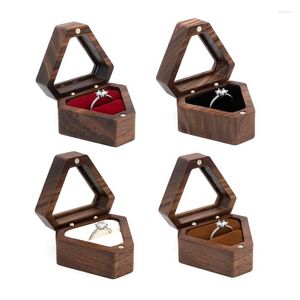 Sieraden zakjes vintage mini ring doos hout oorbel opslag organizer display driehoek vormkoffer cadeau voor vrouwen meisje