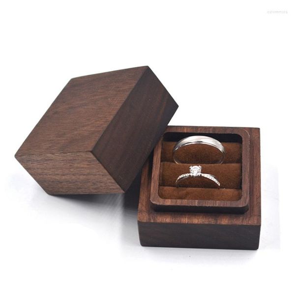 Pochettes à bijoux boîte à bagues en bois de noyer fiançailles de mariage étui à Double porteur décor rustique boîtes de rangement décoratives en bois