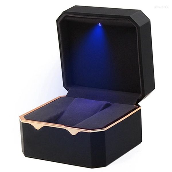 Boîte de montre de pochettes de bijoux avec le stockage octogonal de peinture de lumière de bord d'or