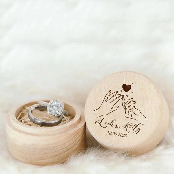 Bolsas de joyería Caja de anillo de boda Grabado personalizado Caja de almacenamiento de madera personalizada Regalo de aniversario para ella