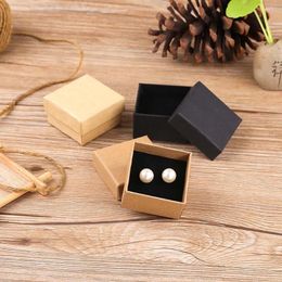 Pochettes à bijoux en gros 100 pièces boîte à bagues 5 3 cm boîtes en carton cadeau Kraft noir marron pour collier boucle d'oreille emballage pour femmes