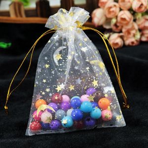 Bolsas de joyería al por mayor 200 unids/lote bolsas de Organza Moon Star 7x9 9x12 cm pequeño embalaje de dulces bolsa de regalo con cordón de Navidad