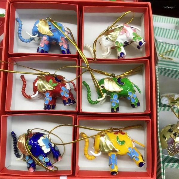 Bolsas de joyería al por mayor 6 unids impresionante chino hecho a mano cloisonne elefante llaveros ornamento de navidad