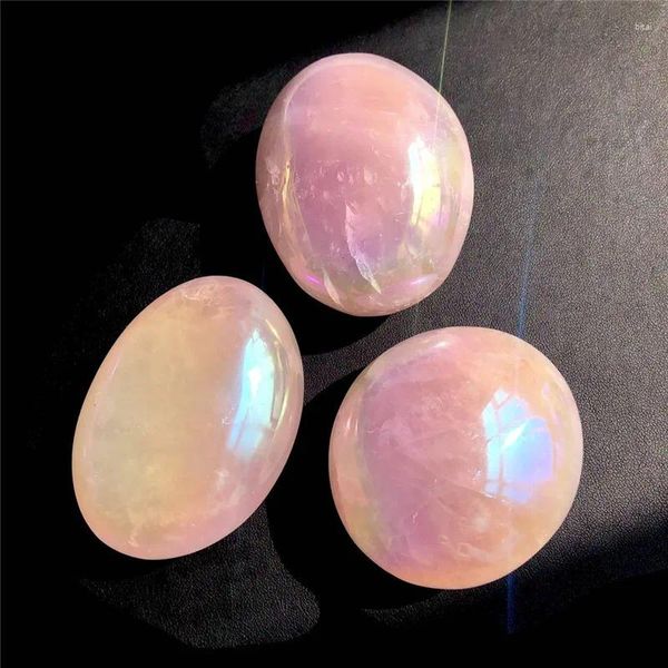 Pochettes à bijoux en gros naturel Aura Rose Quartz cristal jouer ornements main thérapeutique pierre de palme galvanoplastie couleur artisanat