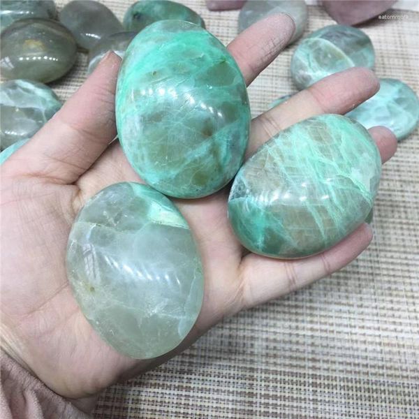 Pochettes à bijoux en pierre de lune verte naturelle, vente en gros, polissage de la paume, ornements de Massage des mains, 500g, vente en gros