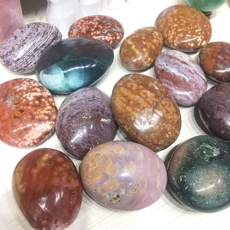 Jewelry Pouches Wholesale Natural Marine Ocean Jasper Handles Large-particle Hand Therapy Palm Stone Home Decorative Crystal Crafts