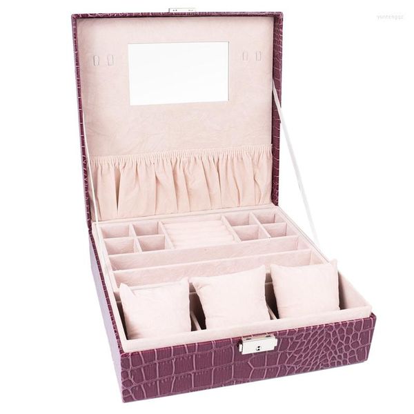 Pochettes à bijoux femme dame filles Portable organisateur boucle d'oreille/bague/collier/montre Etc cosmétique stockage conteneur boîte étui violet