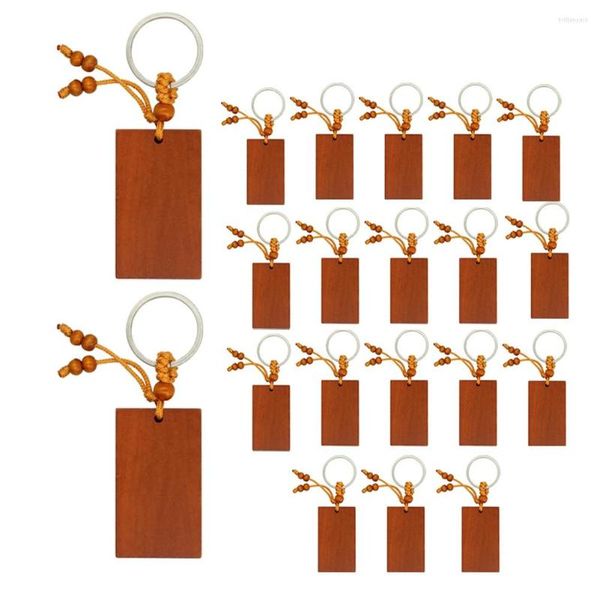 Lot de 20 pochettes à bijoux vierges en bois porte-clés porte-clés en bois vierges (rectangle)