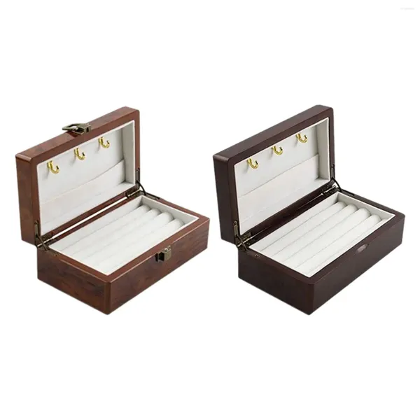 Boîtes à bijoux Boîte à bois Collier de boîtier d'organisateur portable pour les goujons d'oreilles Bracelets