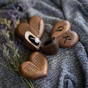 Pochettes à bijoux en bois en forme de coeur boîte à bague unique mariage fiançailles anniversaire saint valentin emballage cadeau lettres gravées personnalisées