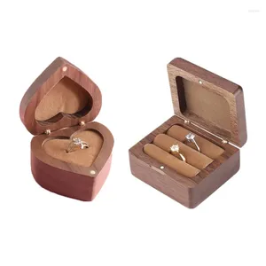 Pochettes à bijoux, boîte à bagues en bois, support intérieur souple en forme de cœur, fait à la main pour étui