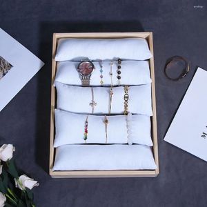 Pochettes à bijoux plateau en bois avec 5 oreillers, organisateurs de rangement de bracelets en Jade, support de montre, affichage de bracelets 35 24Cm