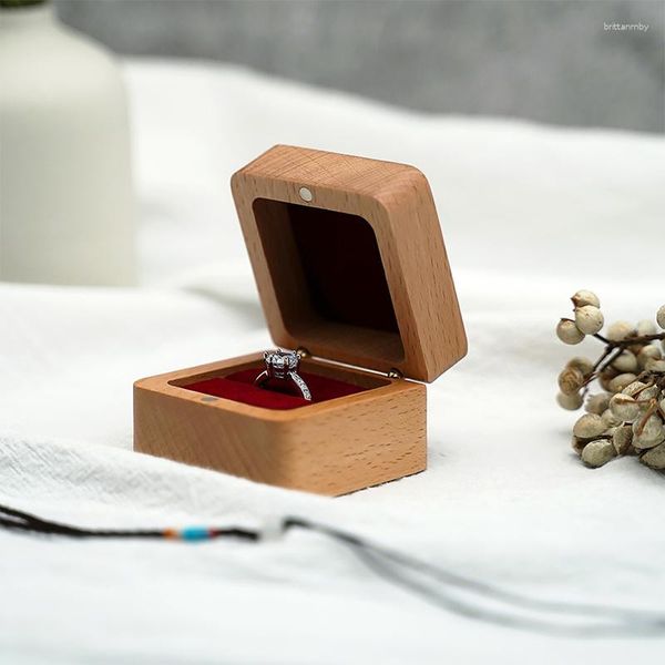 Bolsas de joyería Cajas de regalo de anillo de bodas de madera Bolsas Estuche de embalaje para caja organizadora de soporte de collar