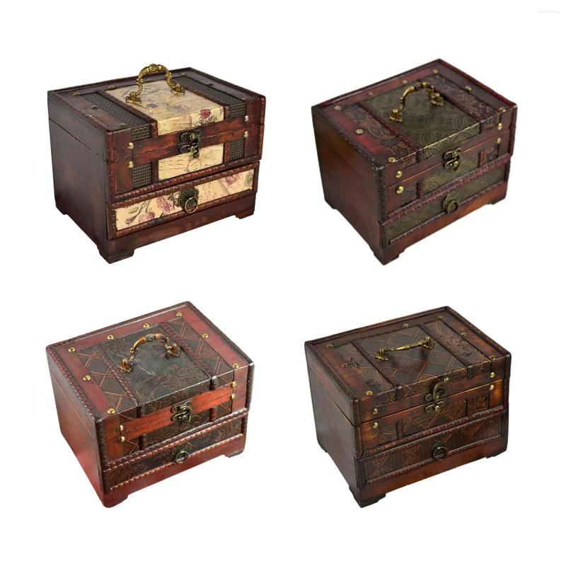 Jewelry Pouches Wooden Box For Gilrs Girlfriend Women Three Layers Retro Jewellery Chest