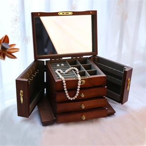 Pochettes à bijoux, boîte en bois, grand présentoir verrouillable pour bracelets, boucles d'oreilles, colliers, bagues, rangement d'accessoires pour femmes, 2024