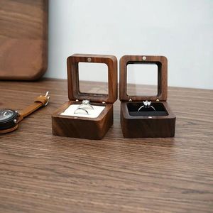 Sieradenzakjes Houten Box Lover Ring Display Engagement Wedding Couples Storage Holder Anniversary Love Gift