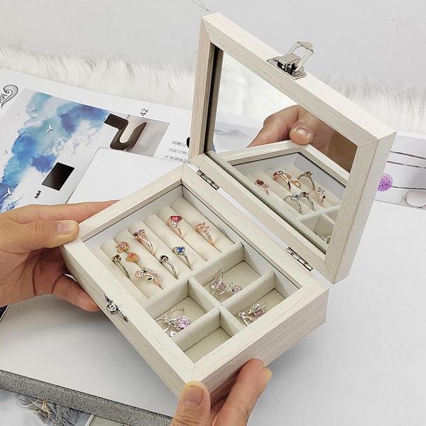 Pochettes à bijoux boîte en bois organisateur de voyage multifonction boucle d'oreille anneau boîtes de rangement peut mettre Pos femmes cadeaux