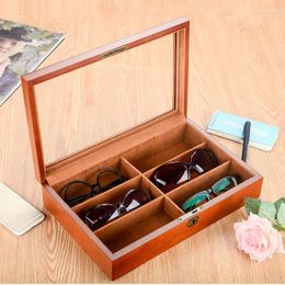 Bolsas de joyería Caja de gafas de madera con cerradura Gafas de sol Miopía Almacenamiento Organizar Caja de exhibición Colección