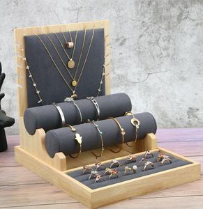 Pochettes à bijoux support en bois tir bijoux en direct accessoires d'affichage ensemble pour femmes boucles d'oreilles en bambou colliers porte-pendentif