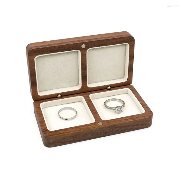 Bolsas de joyería caja de almacenamiento de madera forra suave anillos de aretes exquisitos anillo de boda portátil magnético regalo