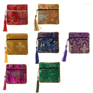 Pochettes à bijoux Y51E 7 pièces, sac à main en soie, cadeau brodé en tissu damassé, sac brodé en brocart de Style chinois