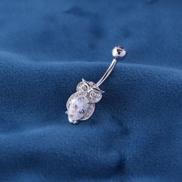 Joyería real 925 búho de plata esterlina ombligo perforante anillos del botón del ombligo joyas del cuerpo para mujeres varilla long 6 8 10 mm regalo fino