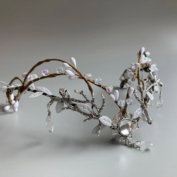 Bijoux règne de la forêt enchantée diadème déesse forêt fée couronne avec branche d'argent pendentif mariée fée costume cercle floral