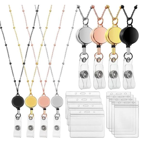 Bijoux Badge rétractable Reel Lanyard ID Holders Colders en acier inoxydable Colliers de porte-clés Clip pour femmes Employé en gros employé