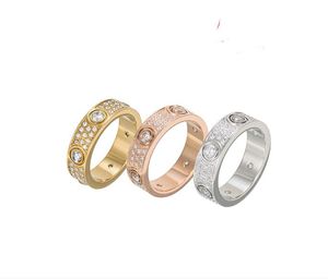 Anillos de banda de joyería Anillo de bodas de compromiso de acero de titanio 2/3 filas Diamante de circón para hombres y mujeres 3 colores Seleccionar tamaño (5-11)