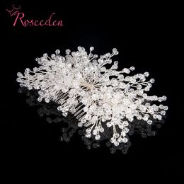 Bijoux Roseeden Handmade Silver Color Riginestone Bridal Band Band Hairpin Wedding Hair Ornement Accessoires Crystal Hair Peigl RE710