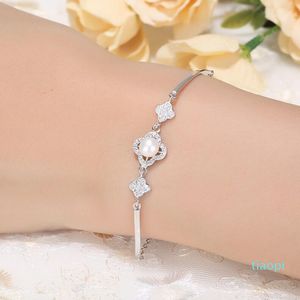 sieraden S925 steling zilveren armbanden drie bloemen parel armbanden eenvoudige mooie voor vrouwen hot fashion