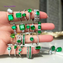Sieraden ringen S925 sterling zilveren ring Emerald vrouwelijke opening ronde gekleurde Gem Jewelry vervaagt niet