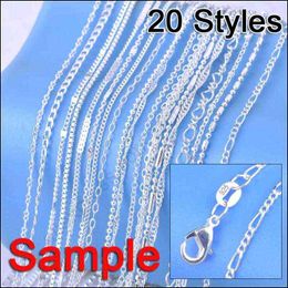 Bijoux échantillon Commande 20pcs Mélanger 20 styles 18 "Véritable 925 Sterling Sterling Link Collier Collier Set Chaînes + Clasps de homard 925 Tag 211124