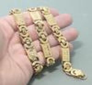Sieraden set 11 mm heren ketting jongens armband gouden toon plat byzantijne link roestvrijstalen ketting armband set5685238