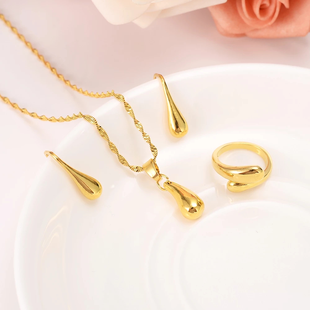 Conjunto de joias colar de corrente brinco pingente pingente feminino 18 k fino ouro maciço cheio multicamadas conjuntos indianos miçangas incríveis